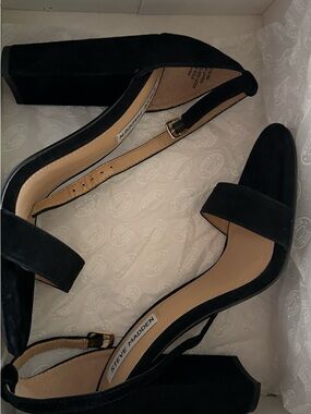 Steve Madden Black Suede Block Heel Sandals with Ankle Strap